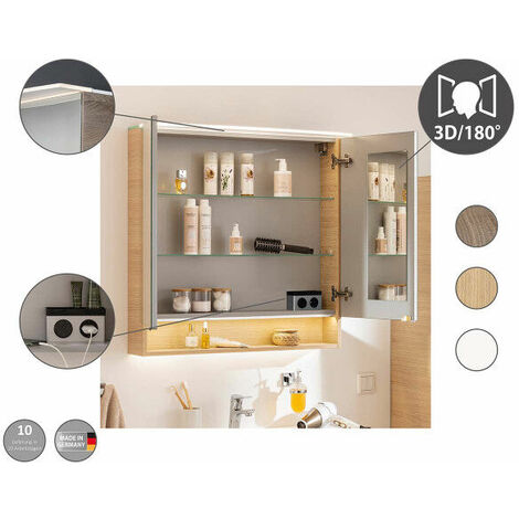 Fackelmann B.STYLE Badmöbel Set mit Waschbecken mit Unterschrank 80 cm  breit – Spiegelschrank Bad mit Beleuchtung