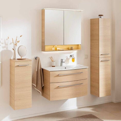80 cm Set Unterschrank B.STYLE – Fackelmann Bad breit Spiegelschrank Waschbecken mit Badmöbel mit mit Beleuchtung