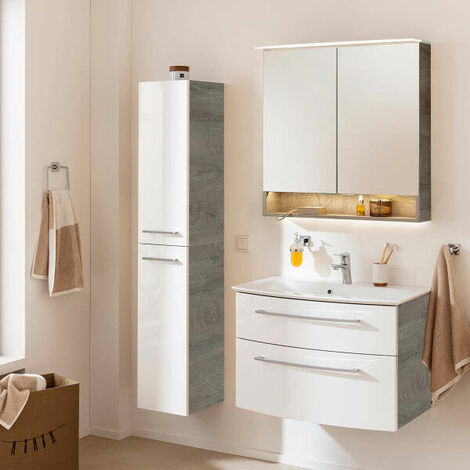 Fackelmann Unterschrank – Spiegelschrank Badmöbel Waschbecken Set B.STYLE breit mit 80 Beleuchtung Bad mit cm mit