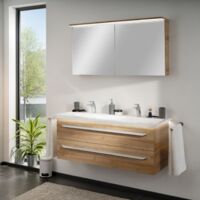 Lanzet M9 Badmöbel Set 4-teilig, 130cm breit, Hellbraun, mit LED + LED Spiegelschrank"-"90141145