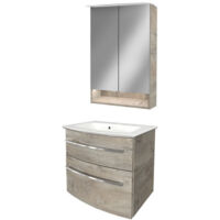Fackelmann B.STYLE Badmöbel Set – Waschbecken mit Unterschrank und LED-Spiegelschrank in Holz braun – Waschbeckenunterschrank 60 cm hängend breit – Badezimmermöbel in Eiche Holzoptik"-"90174145