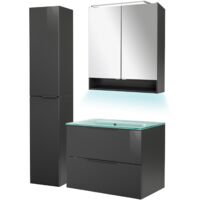Fackelmann LUNA Badmöbel Set 5-teilig, 80 cm breit, Anthrazit, Glas Mint+Spiegelschrank+Hochschrank"-"90249145