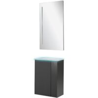Fackelmann SBC LUNA Gäste WC Set 4-teilig 45 cm, Anthrazit, Glas Weiß beleuchtet + LED Spiegel"-"90279145