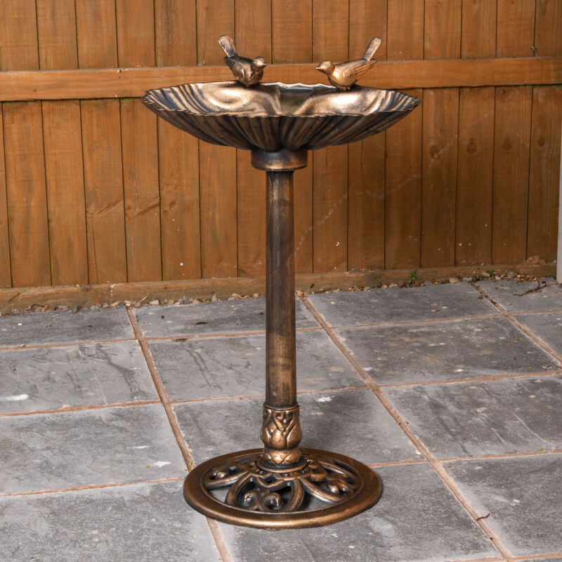 Bronze Effect Garden Twin Bird Bath with Bird Sculptures