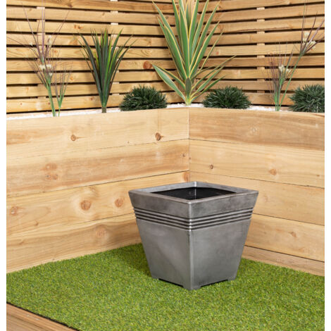 33cm Square Milano Grey Pewter Garden Patio Plant Pot