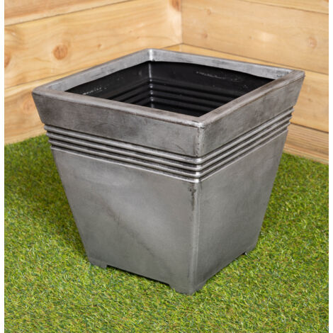 33cm Square Milano Grey Pewter Garden Patio Plant Pot