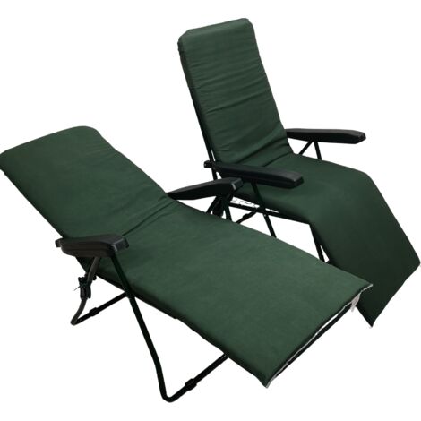 Set of 2 Padded Outdoor Garden Patio Recliner / Sun Lounger in Plain Green