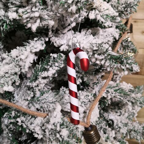 Set of 6 12cm Glass Red and White Stripe Candy Cane Christmas Tree Decorations (1/5)