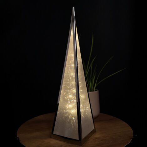 45cm Premier Christmas Holographic Pyramid Silver Frame-16 Warm White Led (1/5)