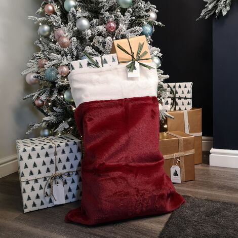 80cm Red Christmas Present Sack with White Faux Fur Trim and