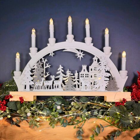 45cm Battery Operated Warm White LED Wooden Arch Reindeer Scene Candle Bridge Christmas Decoration (1/5)