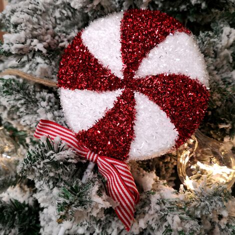 33cm Red and White Swirl Glitter Candy Cane Lollipop Christmas ...