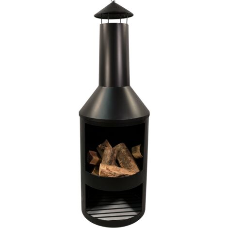 1.4m Tall Outdoor Garden Patio Chiminea Log Burner Fire Pit with Log Store & Cover