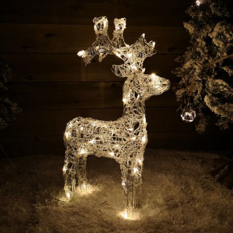 61cm Soft Acrylic Flashing LED Reindeer Christmas Decoration with Timer in Warm White (1/4)