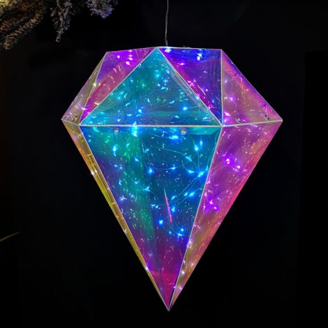 30cm Battery Operated Light up Hanging Christmas Dream Diamond with 100 White LEDs (1/4)