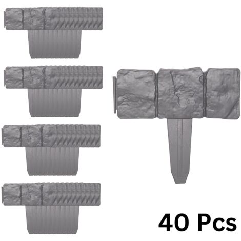 4x 23cm 10 Piece Grey Cobble Stone Effect Garden Edging Boarder (1/2)