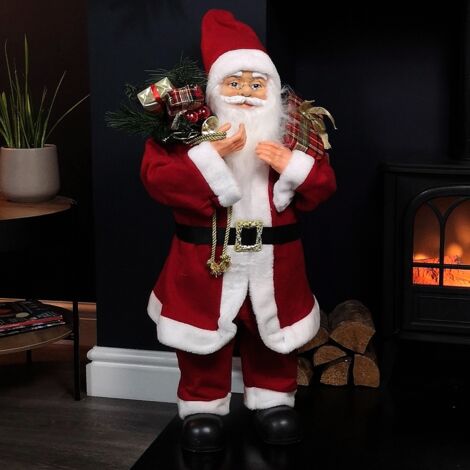 80cm Red Standing Santa Claus Indoor Decoration with Present and Green Sack