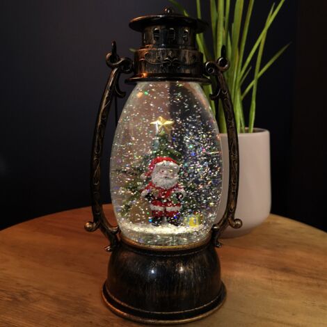 24cm LED Christmas Glitter Water Spinner Antique Lantern Snowy Santa Scene (1/5)