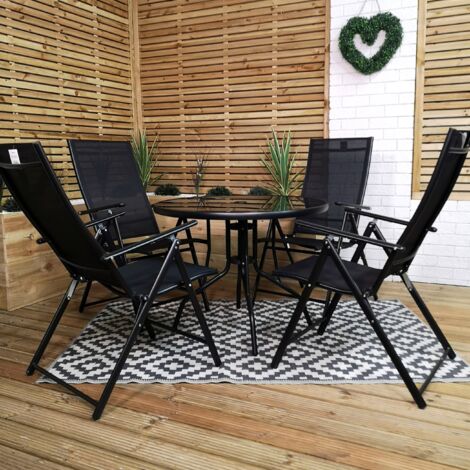Outdoor 4 Person Round Glass Top Garden Patio Dining Table Chairs Set (1/5)