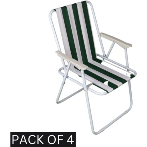 4 Pack of Folding Camping / Picnic Chair in Green and White Garden Patio (1/5)
