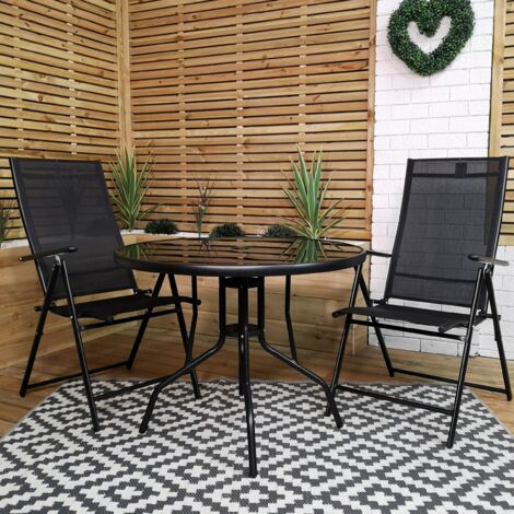 Outdoor 2 Person Round Glass Top Garden Patio Dining Table Chairs Set (1/5)