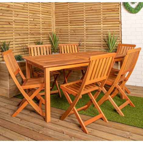 Outdoor 6 Person Rectangular Wooden Garden Patio Dining Table Chairs Set (1/5)