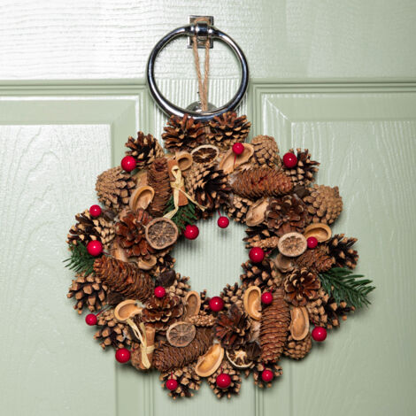 30cm Winter Spice Hanging Christmas Wreath with Pine Cones Red Berries & Dried Fruit (1/5)