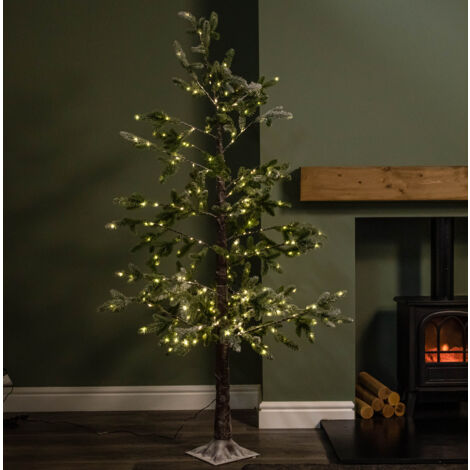 6ft (1.8m) Light up Noel Snow Christmas Tree with 312 Warm White LEDs & Brown Stand (1/5)