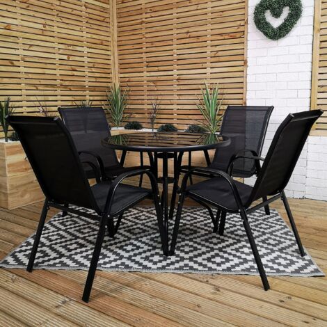 Outdoor 4 Person Round Glass Top Garden Patio Dining Table Chairs Set (1/5)