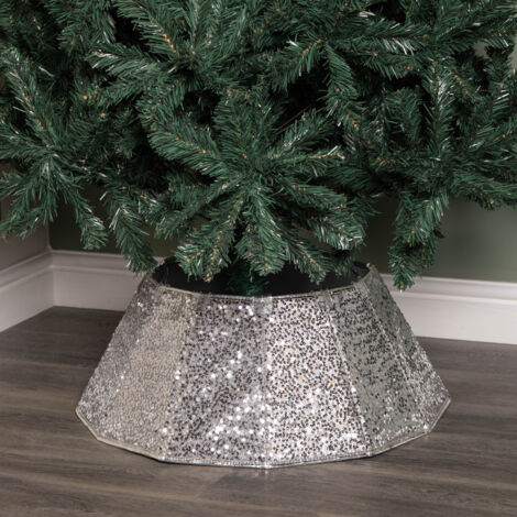 40cm/68cm Silver Fabric Folding Christmas Tree Skirt Decoration with Sequins (1/5)