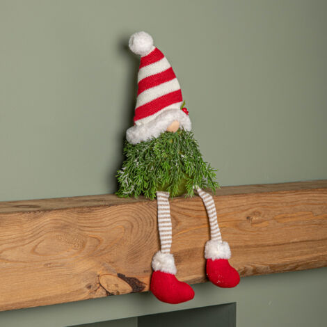 48cm Red and White Christmas Tree Sitting Gonk with Dangly Legs and Striped Hat (1/5)