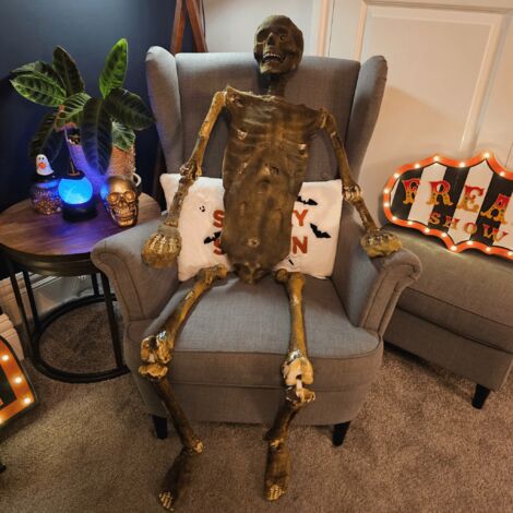 5ft (150cm) Full Body Halloween Mummified Skeleton Decoration with Posable Joints (1/5)