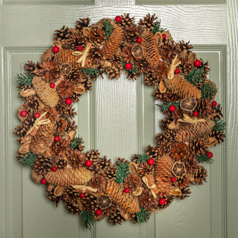 50cm Winter Spice Hanging Christmas Wreath with Pine Cones Red Berries & Dried Fruit (1/5)