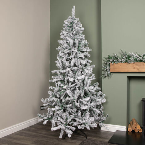 7ft (2.1m) Snow Flocked Artificial Christmas Tree with Green Metal Stand and 655 Tips (1/5)