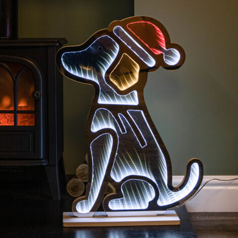 60cm Light up Sitting Dog in Santa Hat Infinity Christmas Decoration with LEDs (1/5)