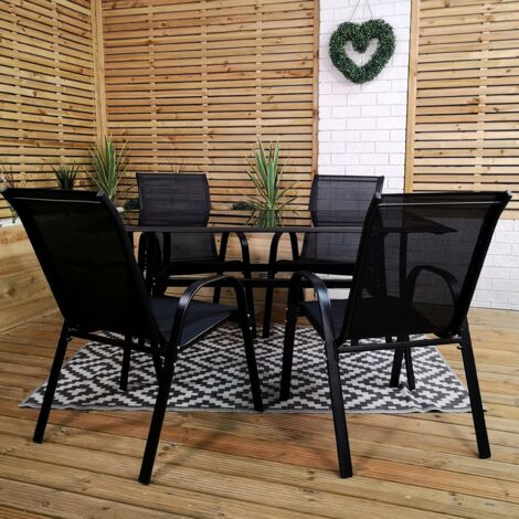 Outdoor 4 Person Rectangular Glass Top Garden Patio Dining Table Chairs Set