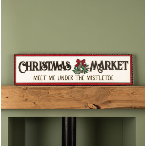 82cm White Wooden Christmas Market Hanging Sign (1/5)