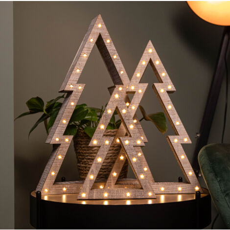 Set of 3 Battery Operated Light up Wooden Christmas Trees with Warm White LEDs (1/5)