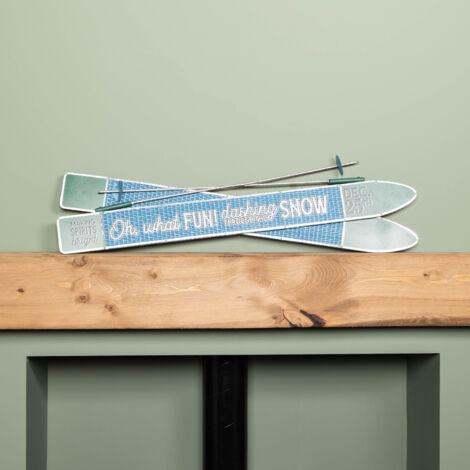 77cm Blue and Green Metal Hanging Ski Sign Christmas Decoration (1/5)