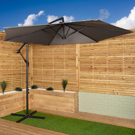 3m Cantilever Parasol in Grey with Crank Handle for Patio Garden Banana Parasol with UV Protection Outdoor Umbrella Sun Shades for Garden
