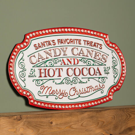 62cm Red and White Christmas Candy Canes Metal Sign Decoration (1/5)