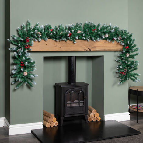 2.7m Snow Tipped Christmas Garland with Red Berries, Cones & Bullet Tips (1/5)