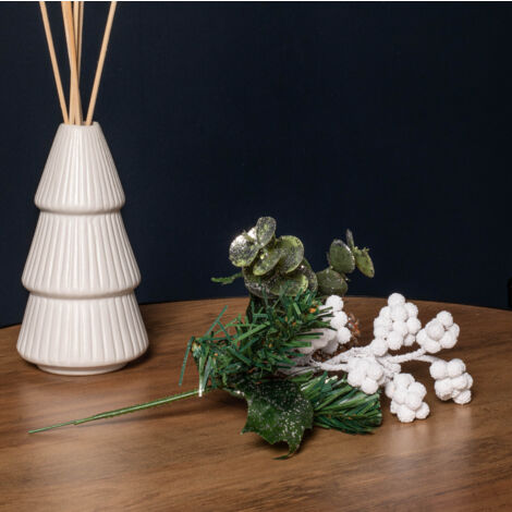 20cm Christmas Eucalyptus Pick with White Frosted Berries and Pinecone (1/5)