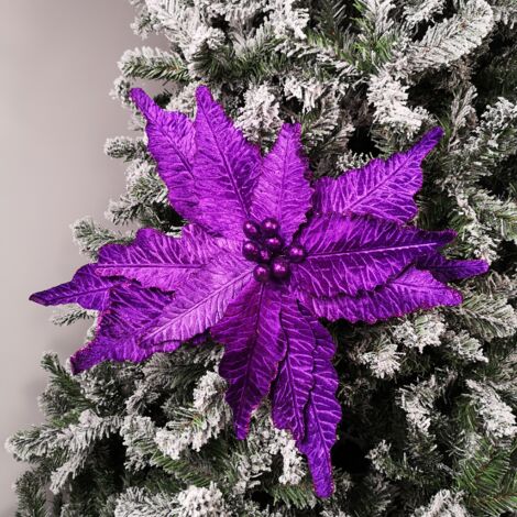 76cm Purple Velvet Poinsettia Stem with Glitter Christmas Decoration (1/5)