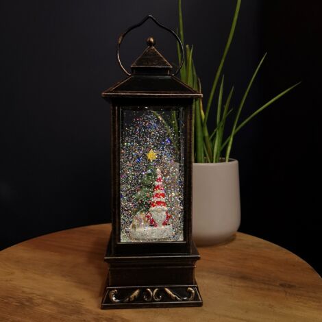 28cm LED Christmas Glitter Water Spinner Antique Lantern Snowy Gonk Scene (1/3)