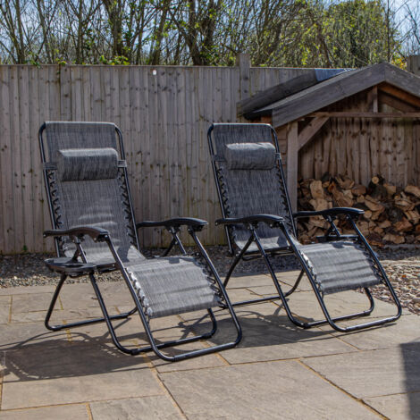 Set of 2 Multi Position Garden Zero Gravity Relaxer Chair Sun Lounger in Mixed Grey