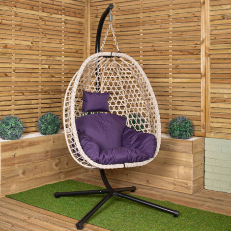 Samuel Alexander Hanging Garden Rattan Egg Chair with Steel Frame and Waterproof Cover in Indigo (1/5)