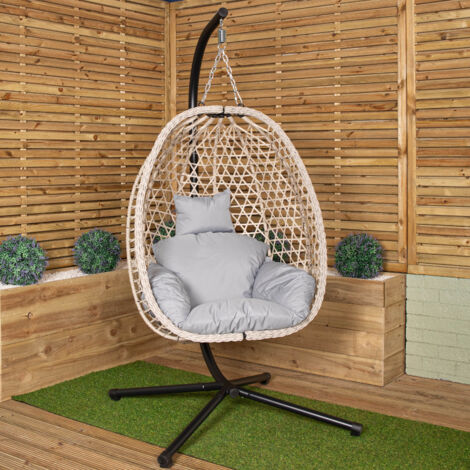 Samuel Alexander Hanging Garden Rattan Egg Chair with Steel Frame and Waterproof Cover in Cool Grey (1/5)