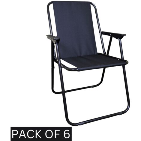 6 Pack Black Folding Canvas Camping / Festival / Outdoor Chairs with Plastic Arm Rests (1/5)