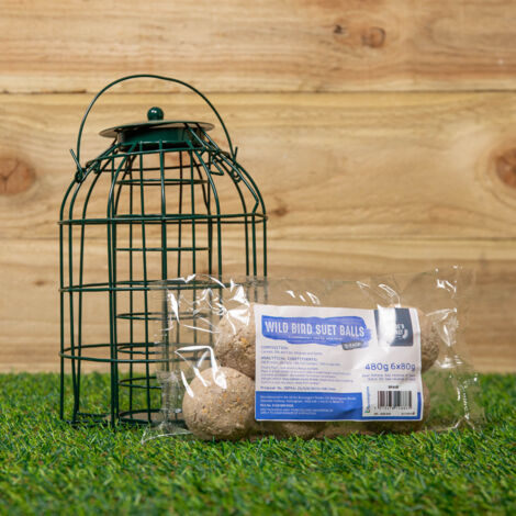 Samuel Alexander Metal Hanging Bird Fat Ball Feeder with Squirrel Guard & Pack of 6 Suet Fat Balls (1/5)